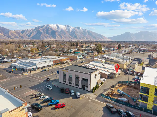 Drone / aerial view of a mountain backdrop