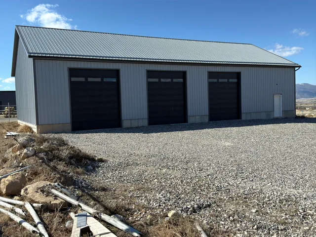 View of detached garage
