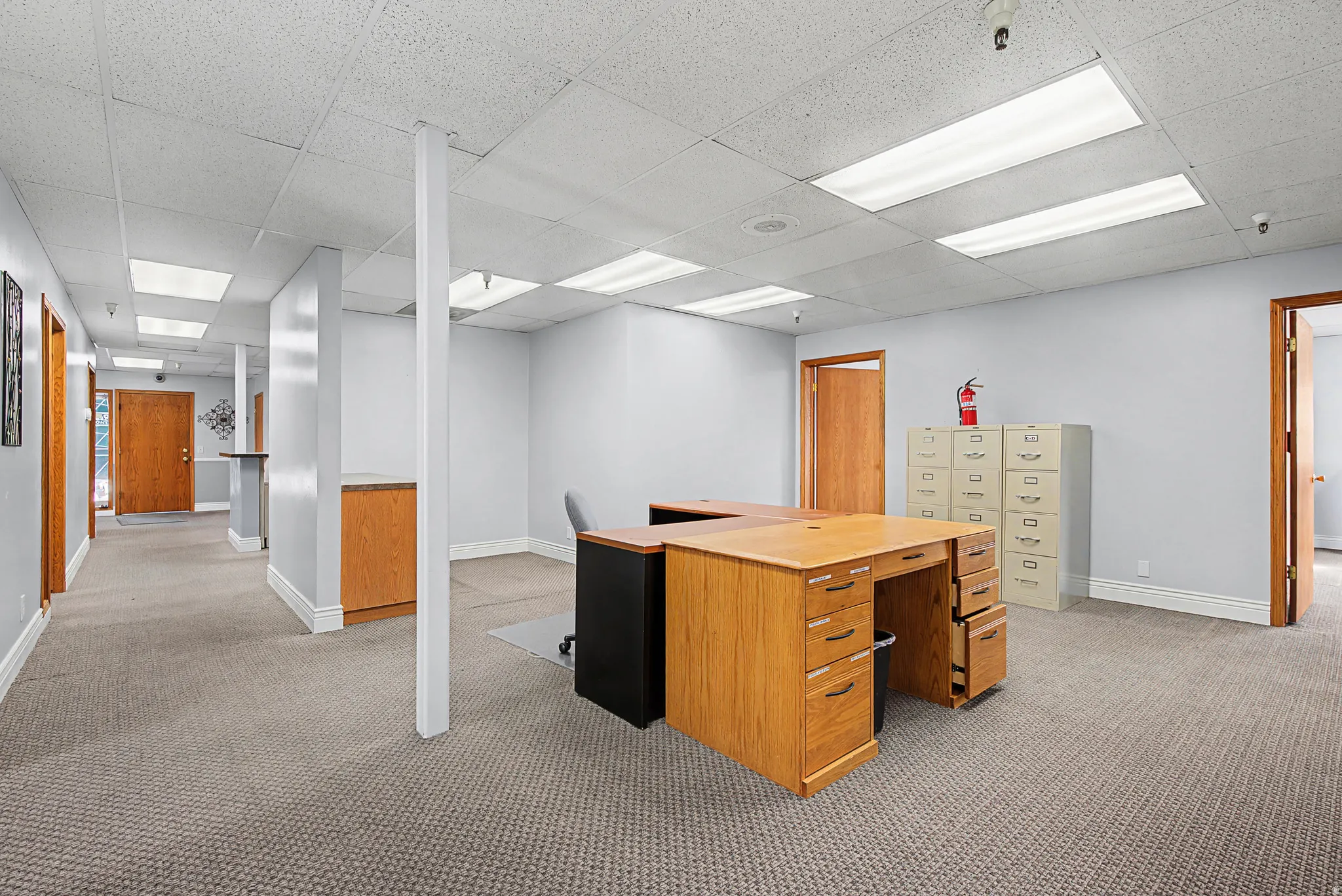 Office space with a drop ceiling
