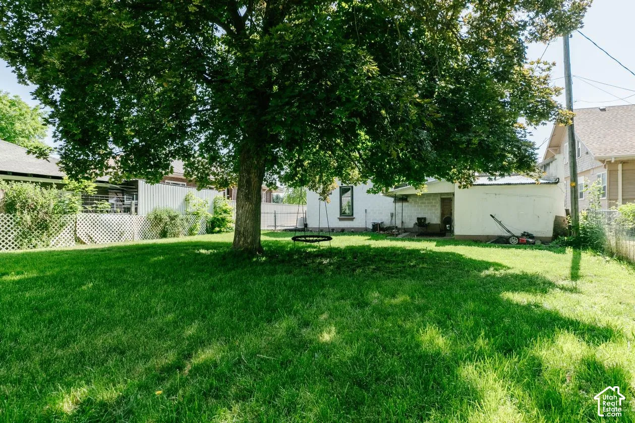 View of fenced backyard