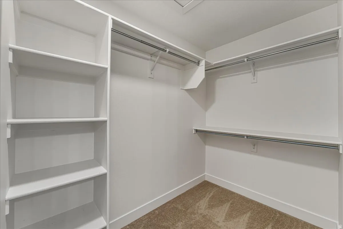 Walk in closet with light carpet
