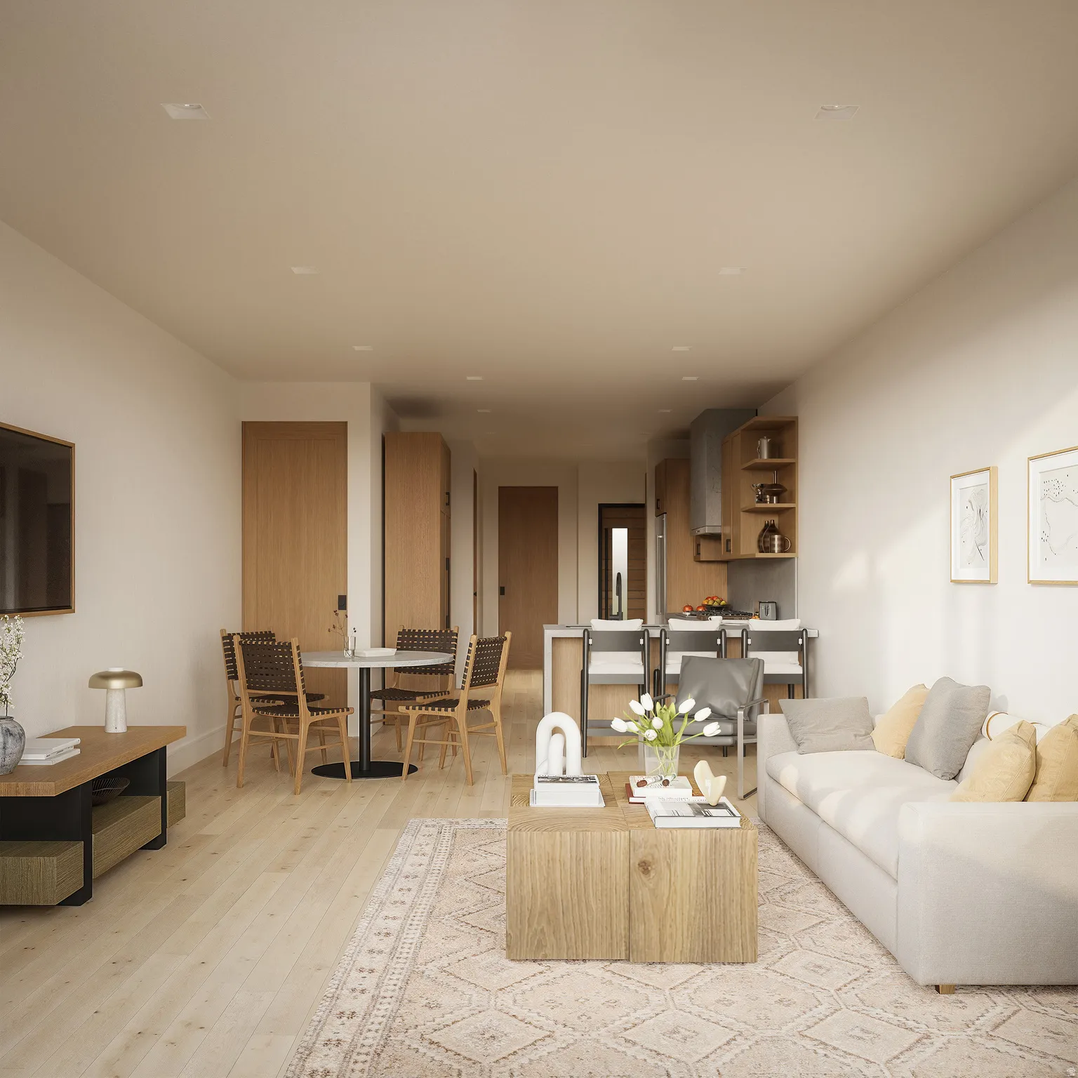 Living room with light wood finished floors