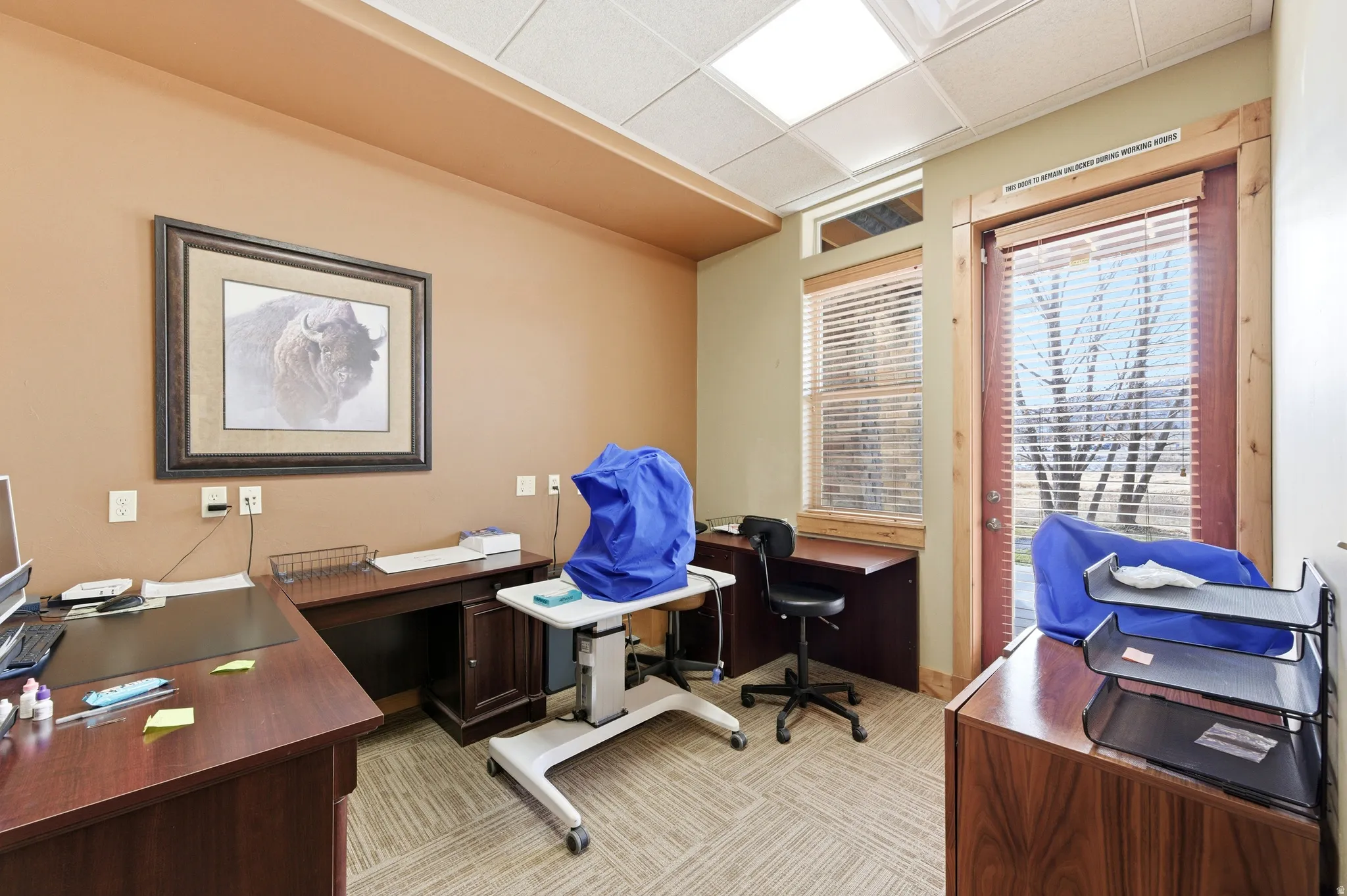 Office area with a drop ceiling