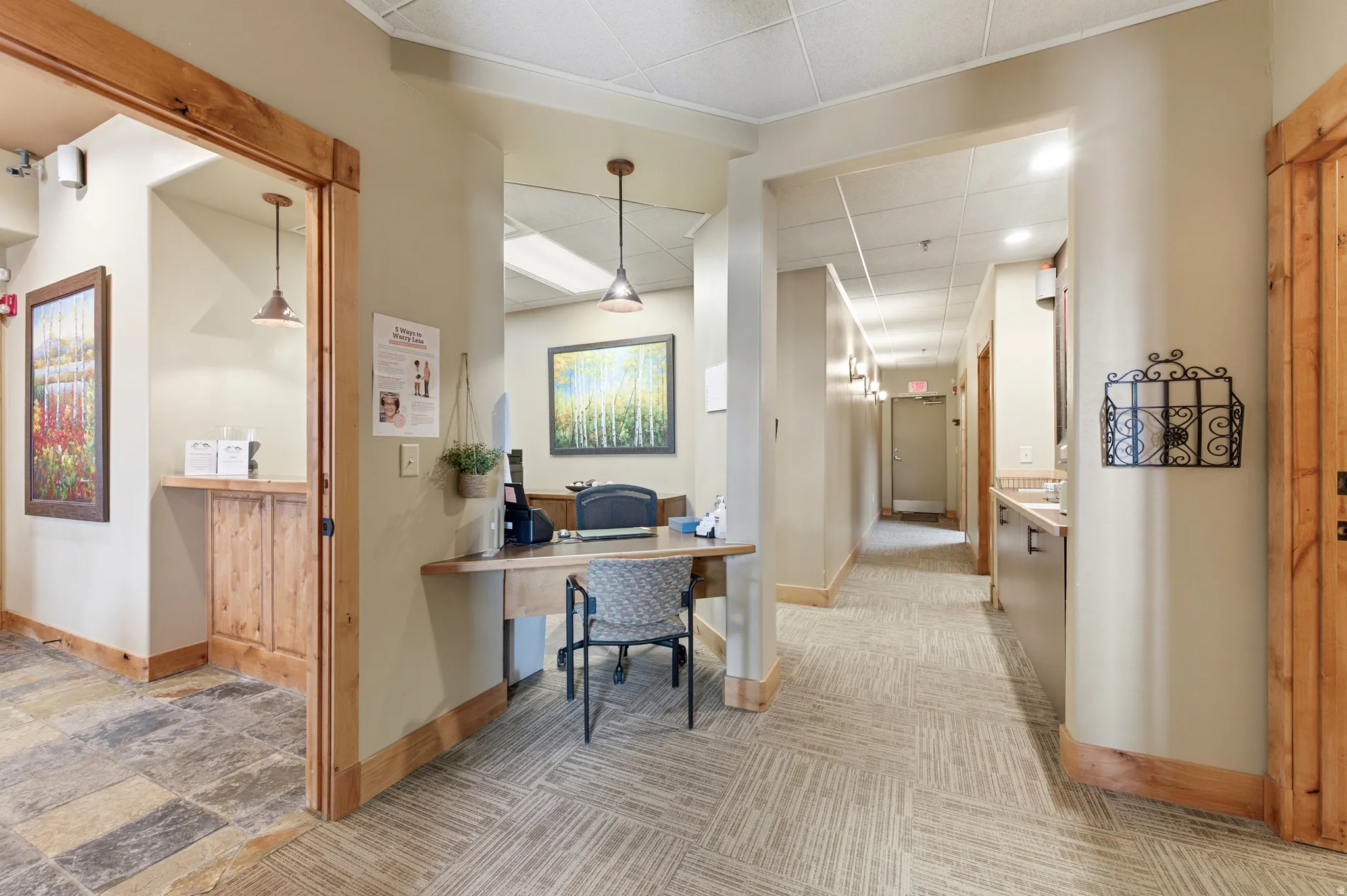 Office area with a drop ceiling