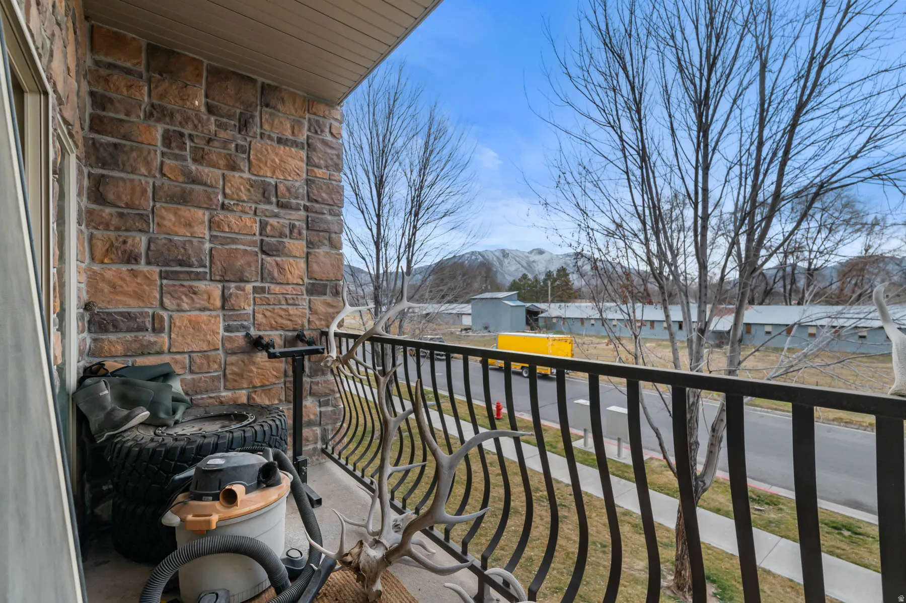 Balcony with a mountain view