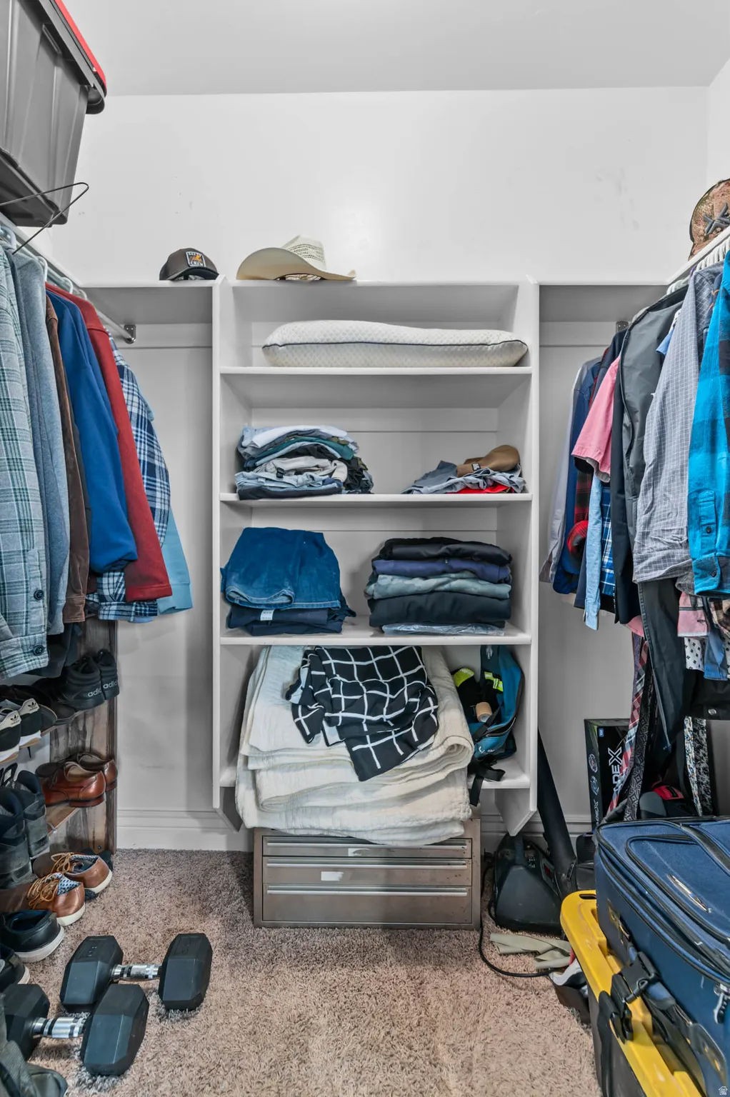 Walk in closet with light carpet