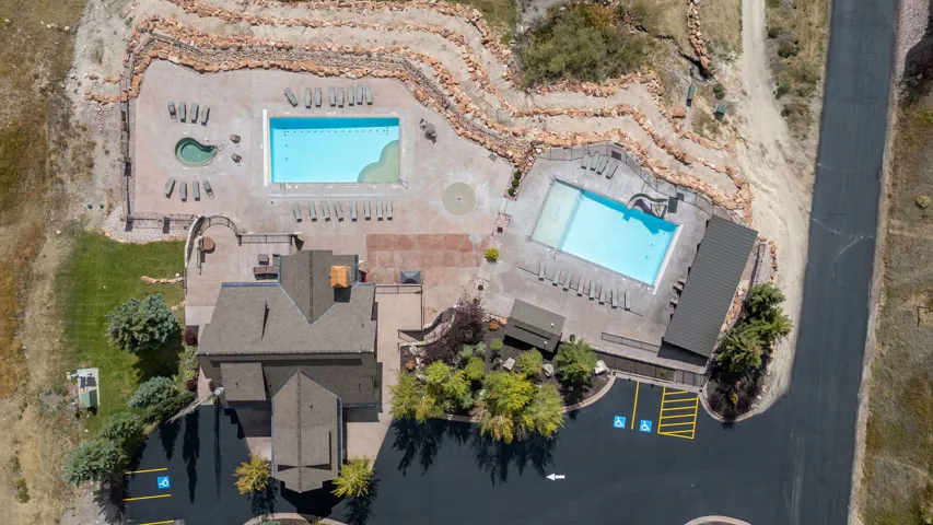 Drone / aerial view of a pool area