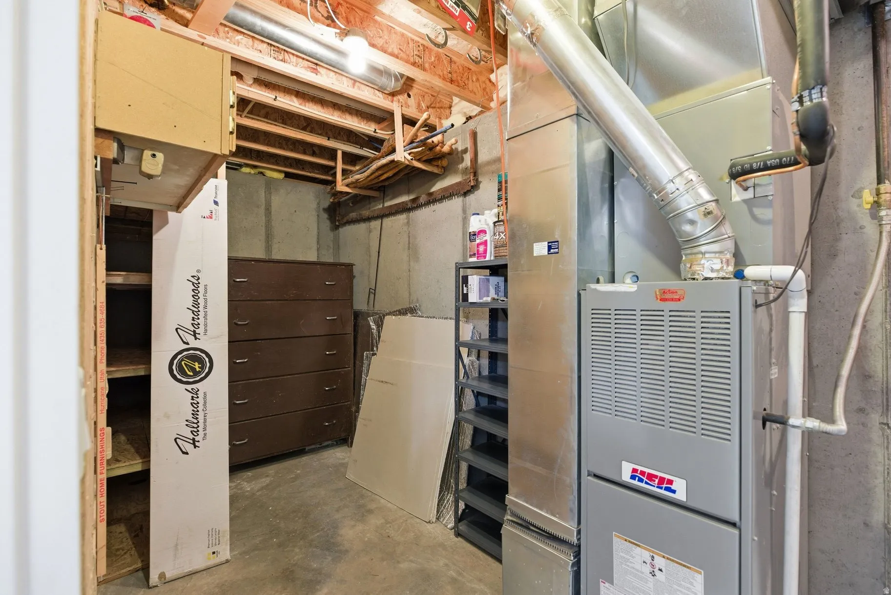 Unfinished basement with heating unit