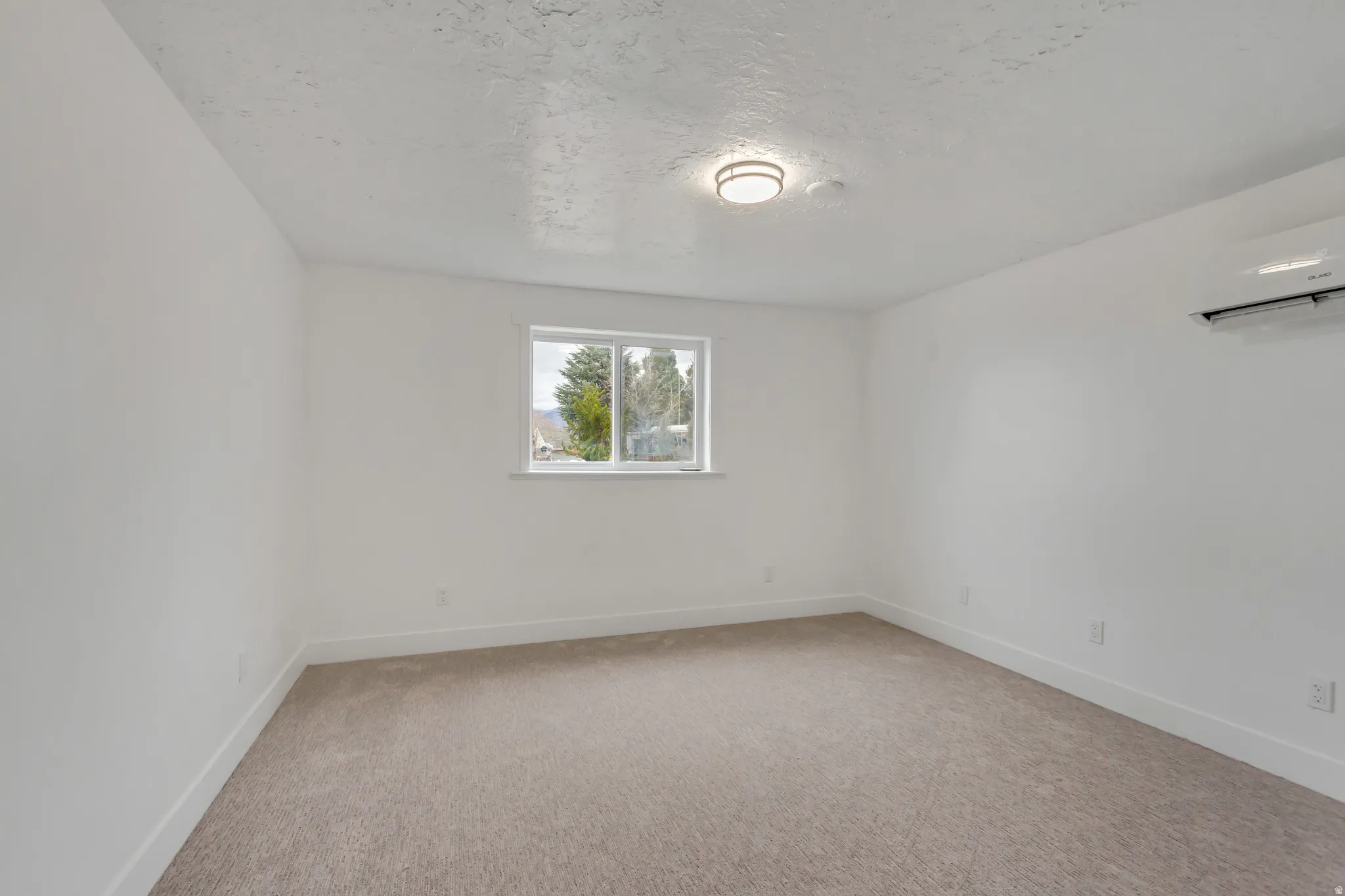 Unfurnished room with light colored carpet and a textured ceiling