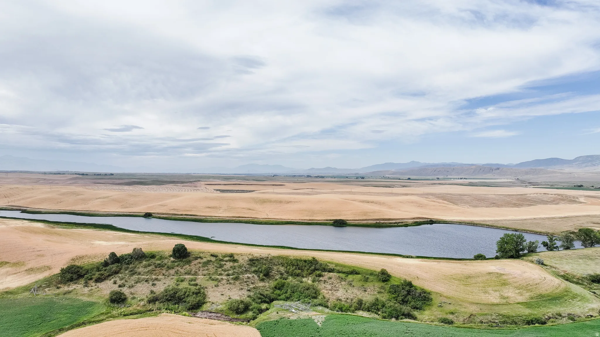 Aerial view of a water and mountain view