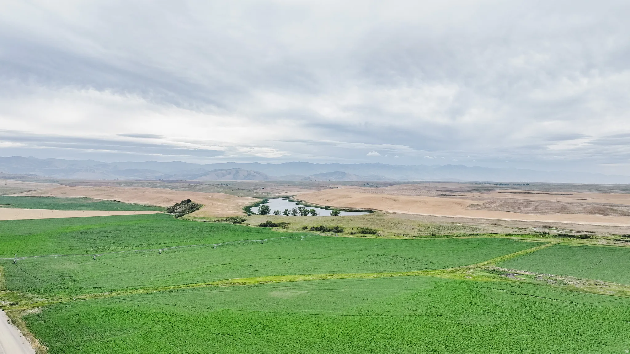 Aerial view of a water and mountain view