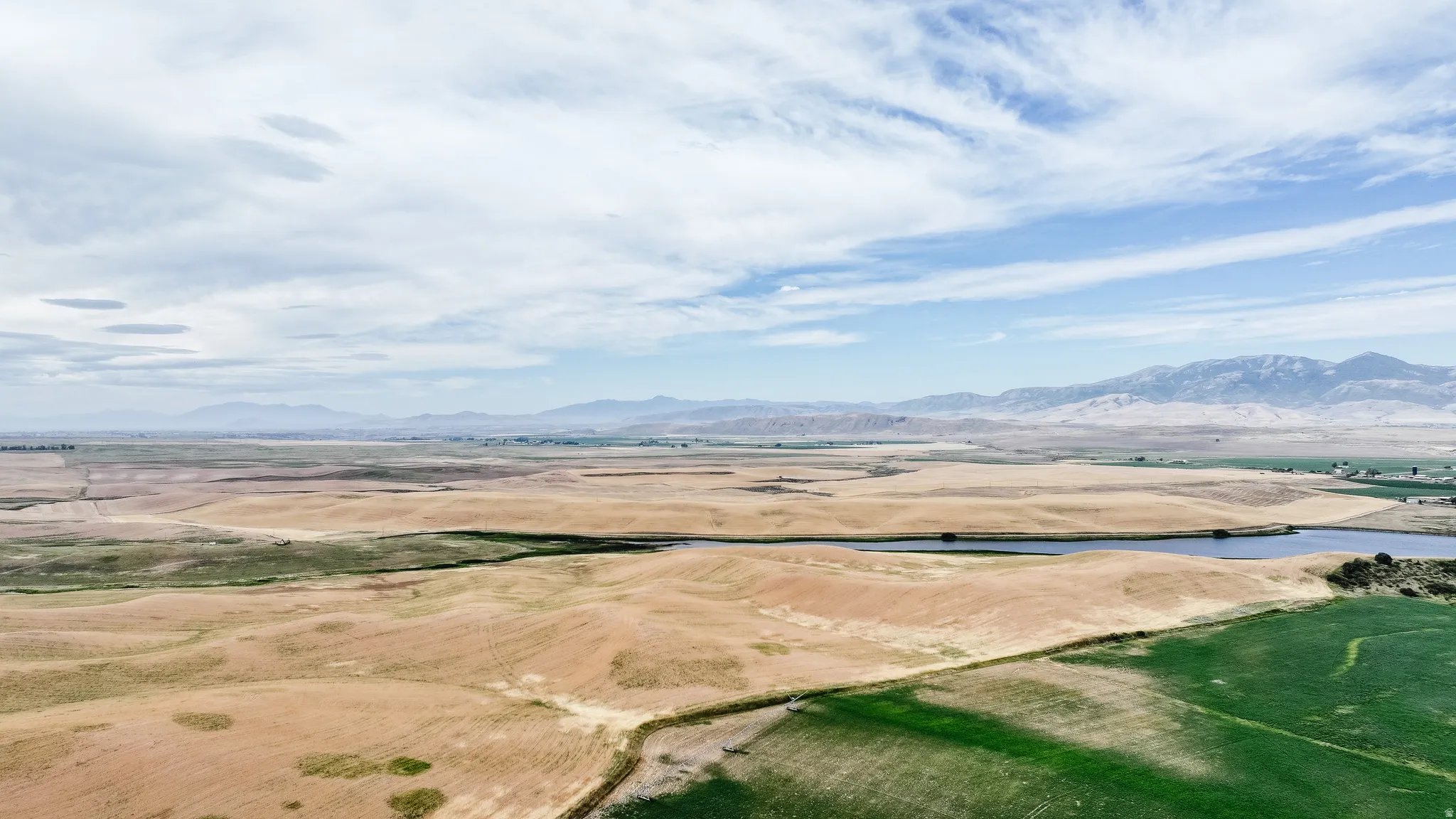Aerial view of a water and mountain view