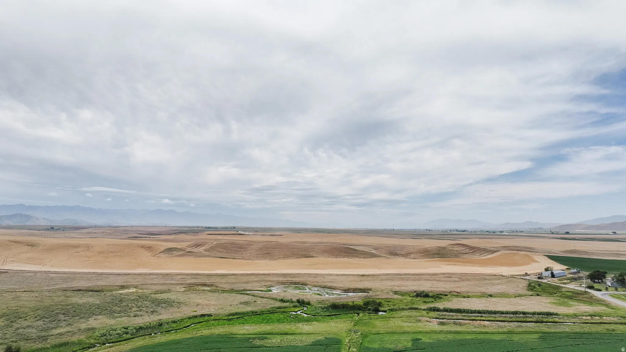 Overview of rural landscape with mountains