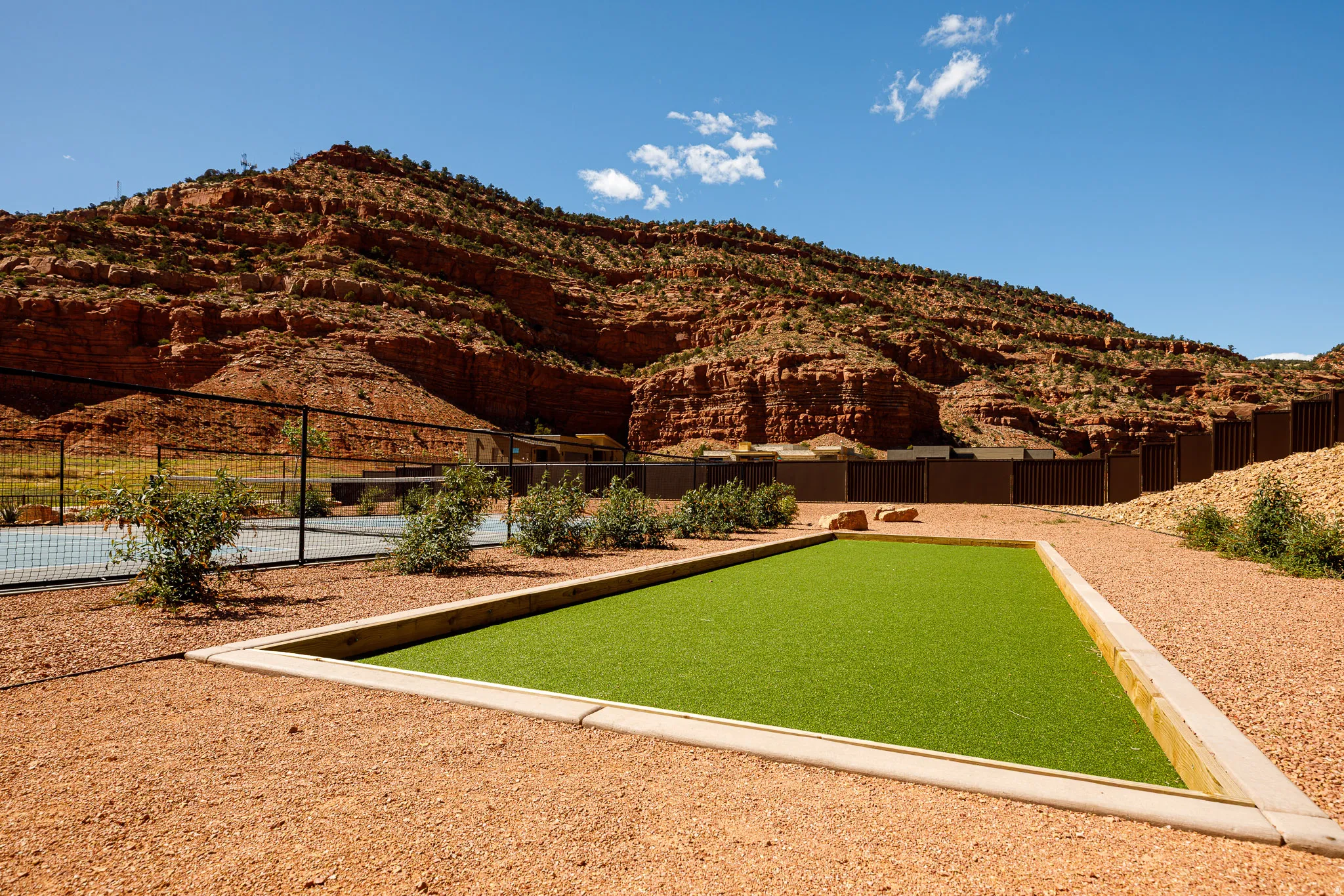 View of yard with a game area and a mountain view