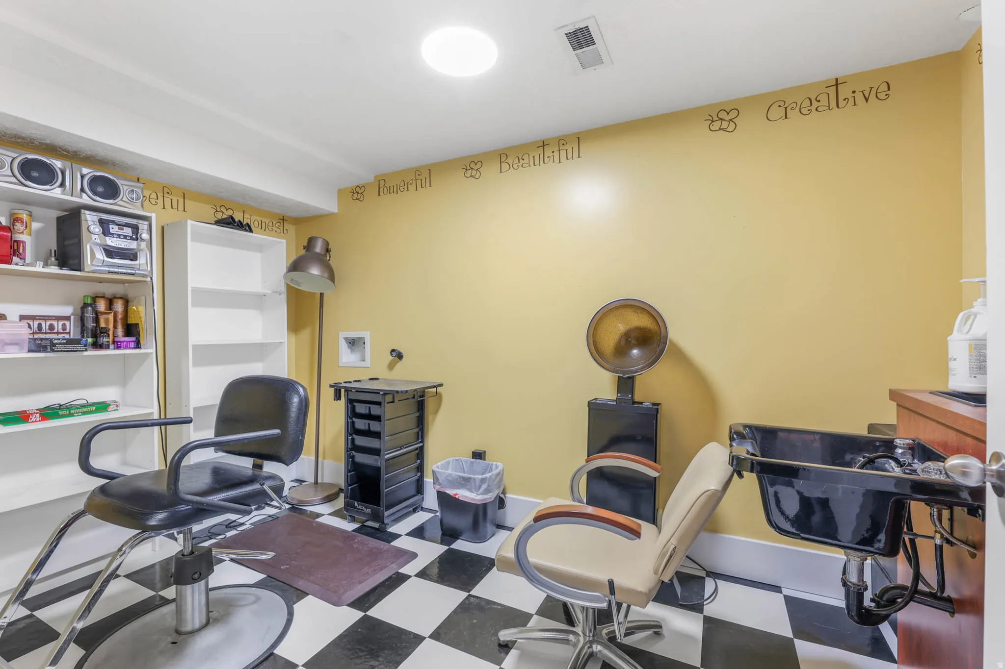 Studio area used as an in-home salon