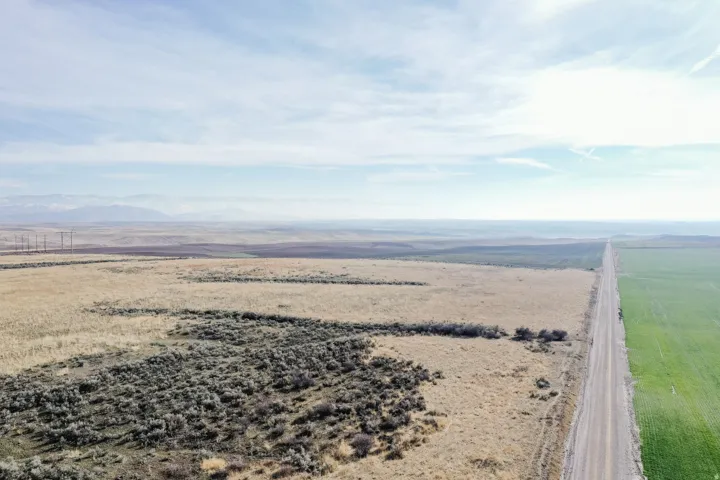 Aerial view of sparsely populated area featuring a mountain backdrop