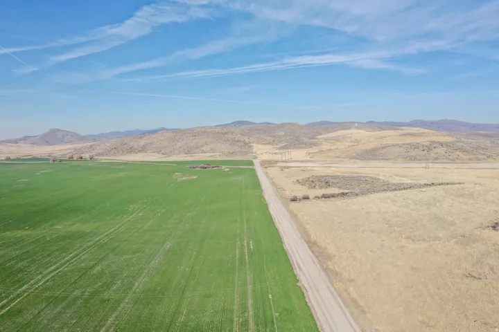 Overview of rural landscape featuring mountains