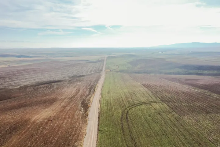 Overview of rural landscape with extensive farmland