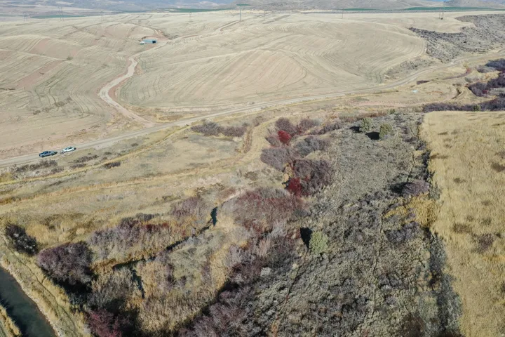 Aerial view of property and surrounding area with rural landscape