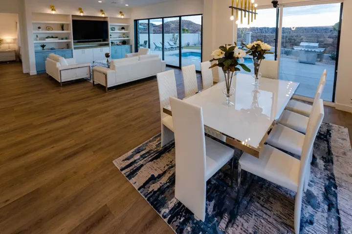 Dining area featuring dark wood finished floors