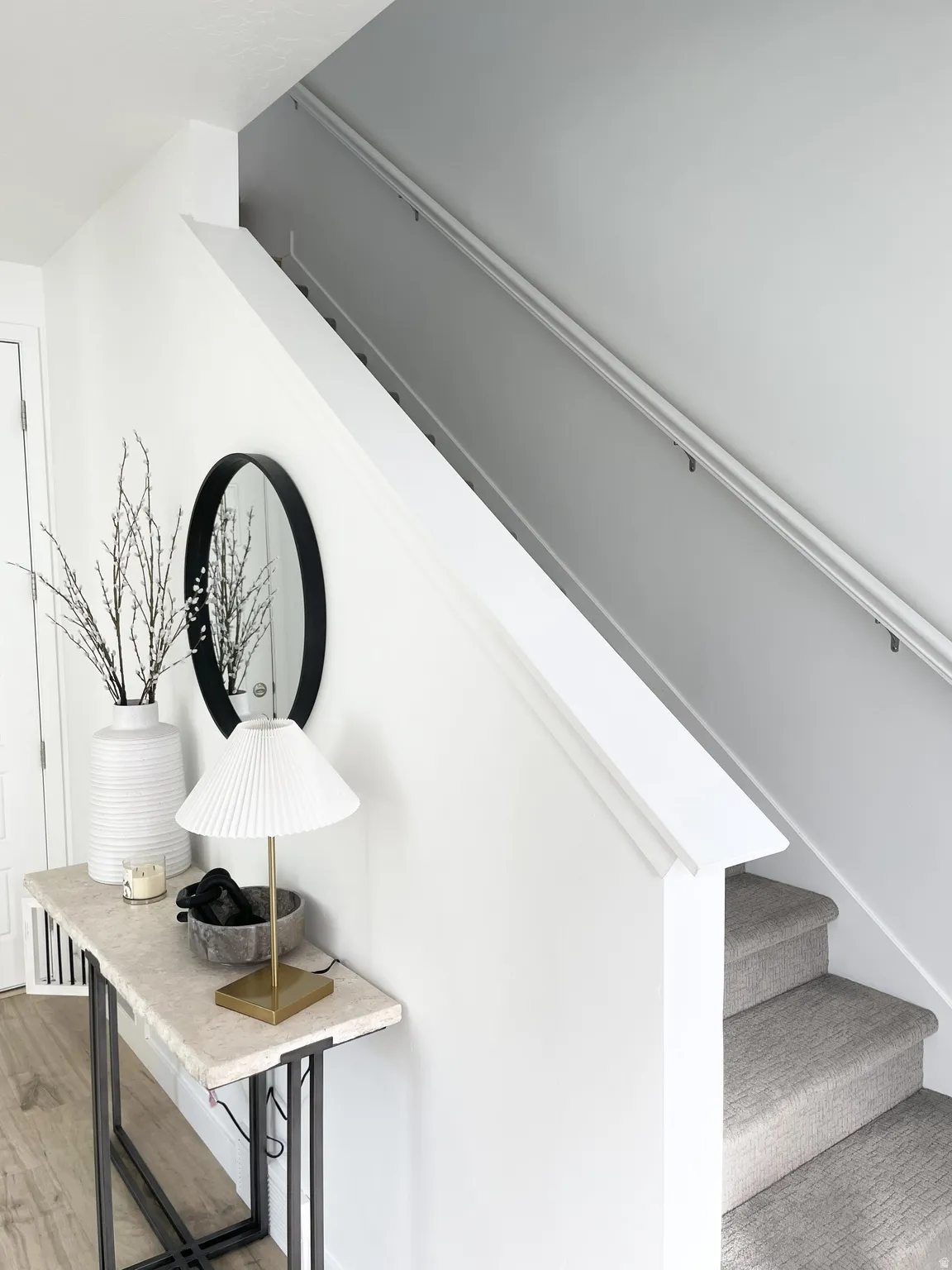 Stairway with wood finished floors