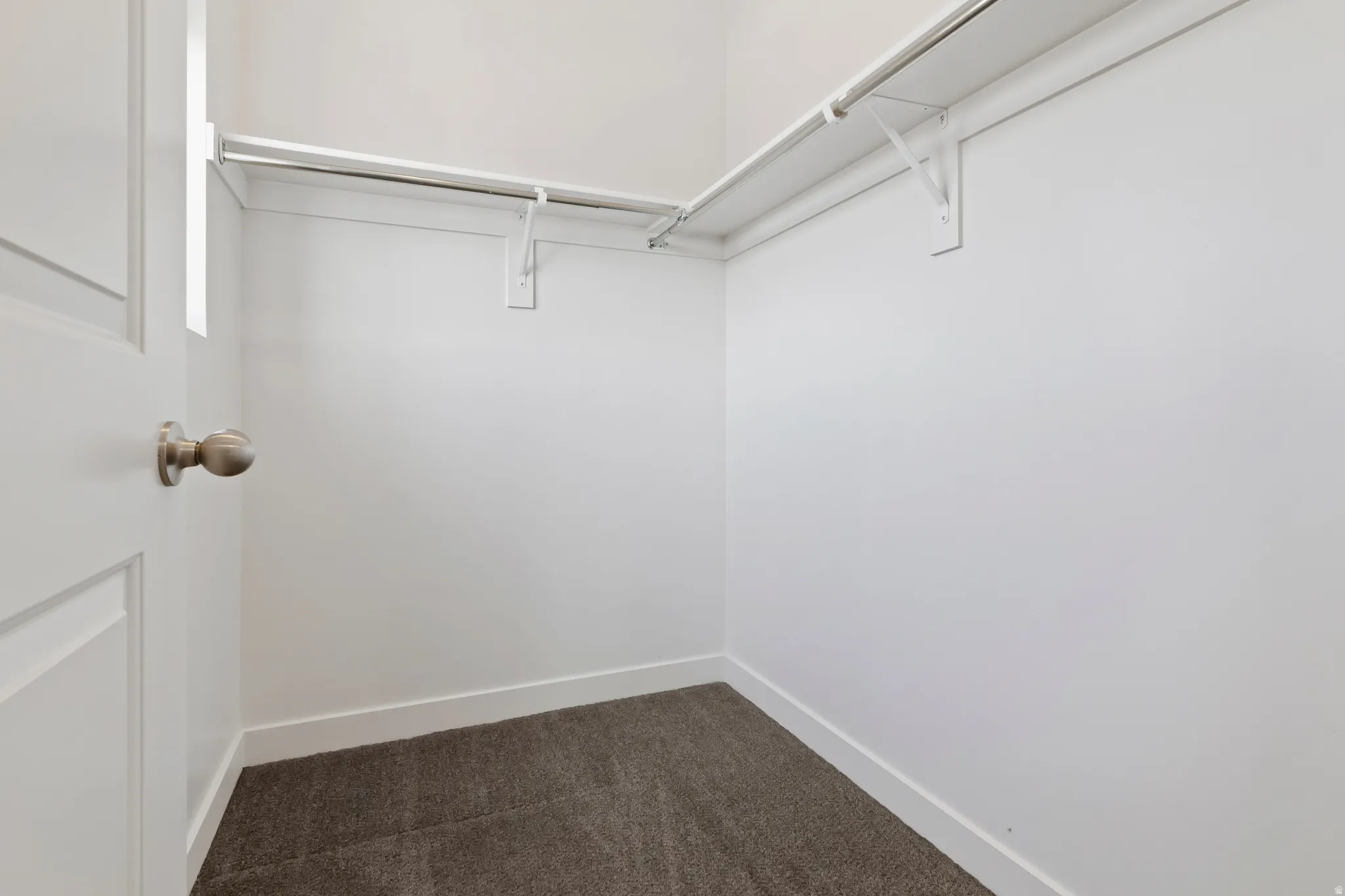 Walk in closet with dark carpet
