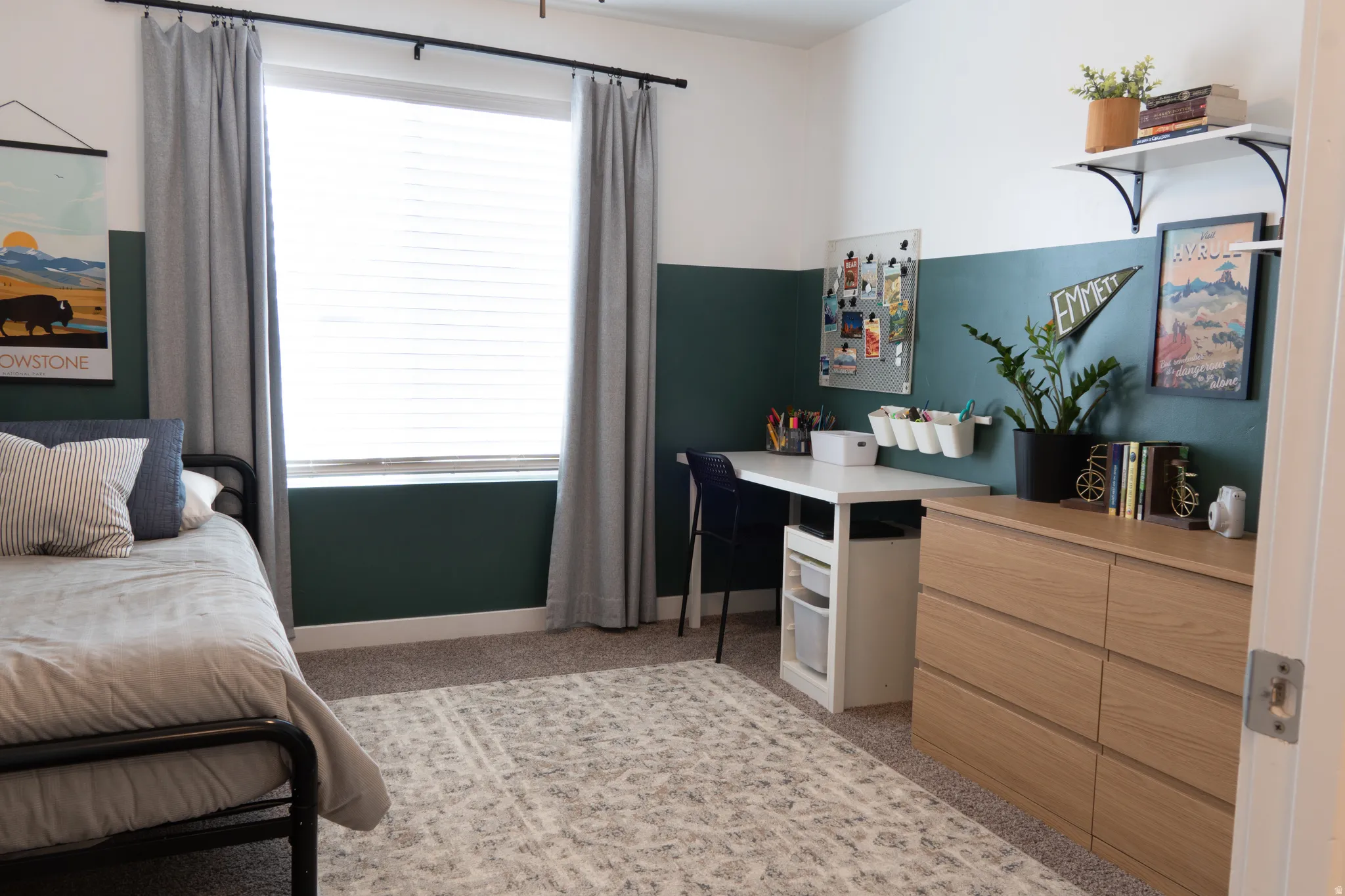 Bedroom with light carpet