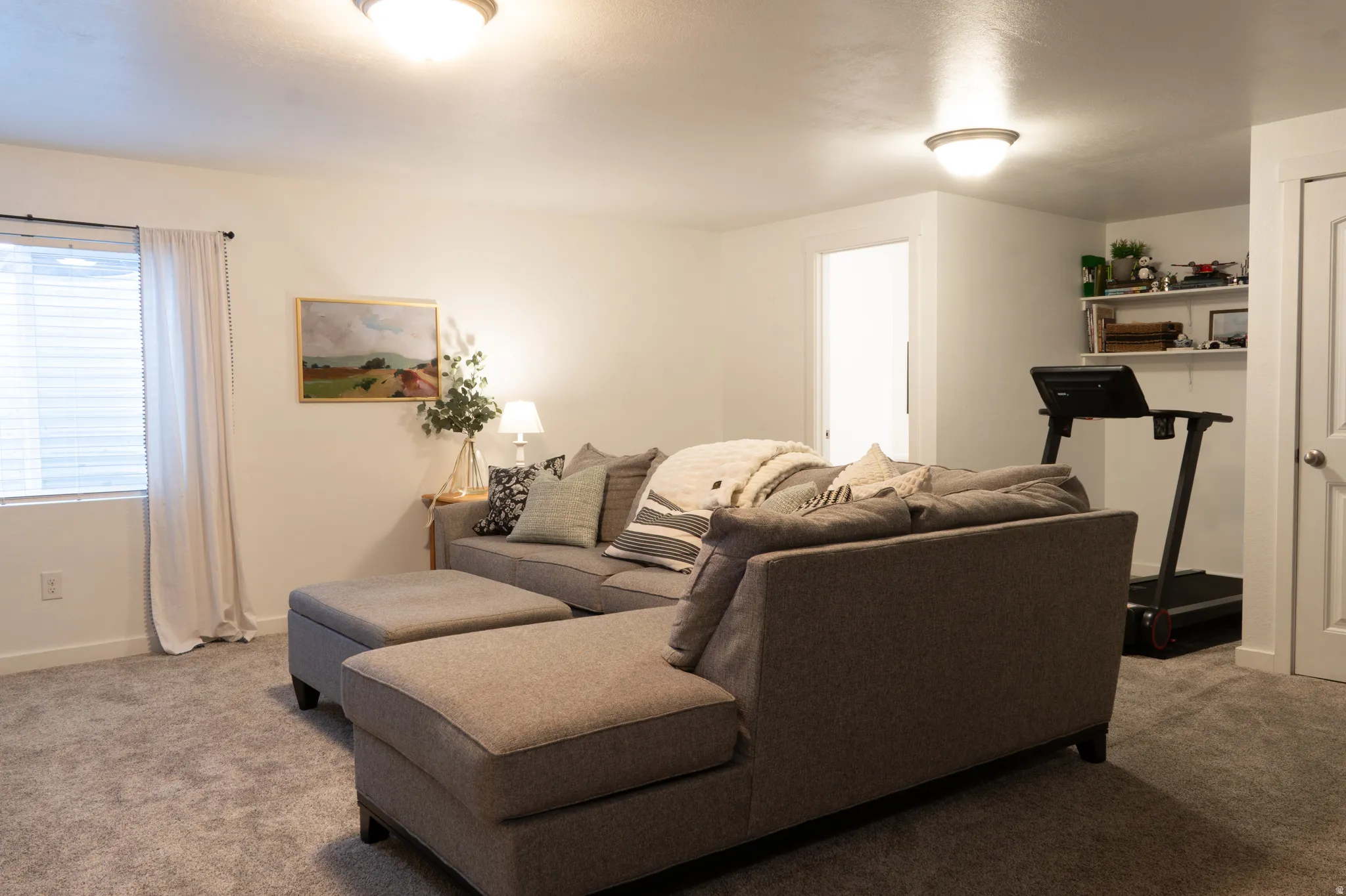 Living room with carpet floors and baseboards