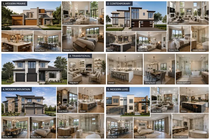 Real Estate Marketing Brochure. Showcasing various property styles and interior spaces
