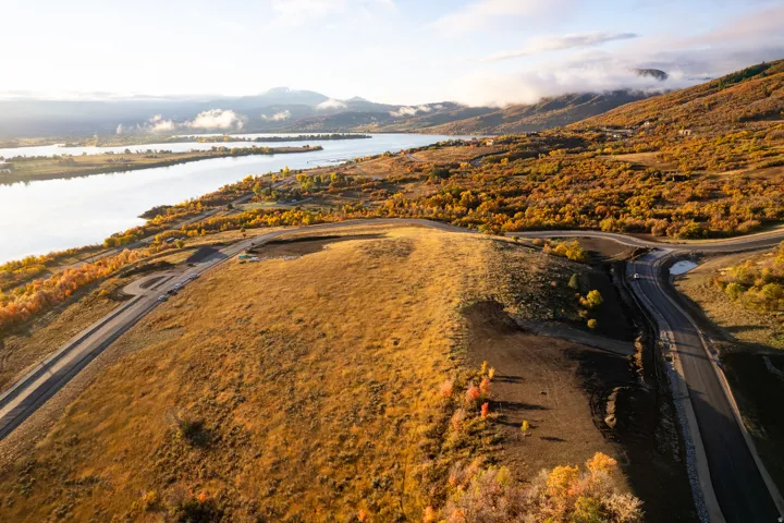 Drone / aerial view of a water and mountain view