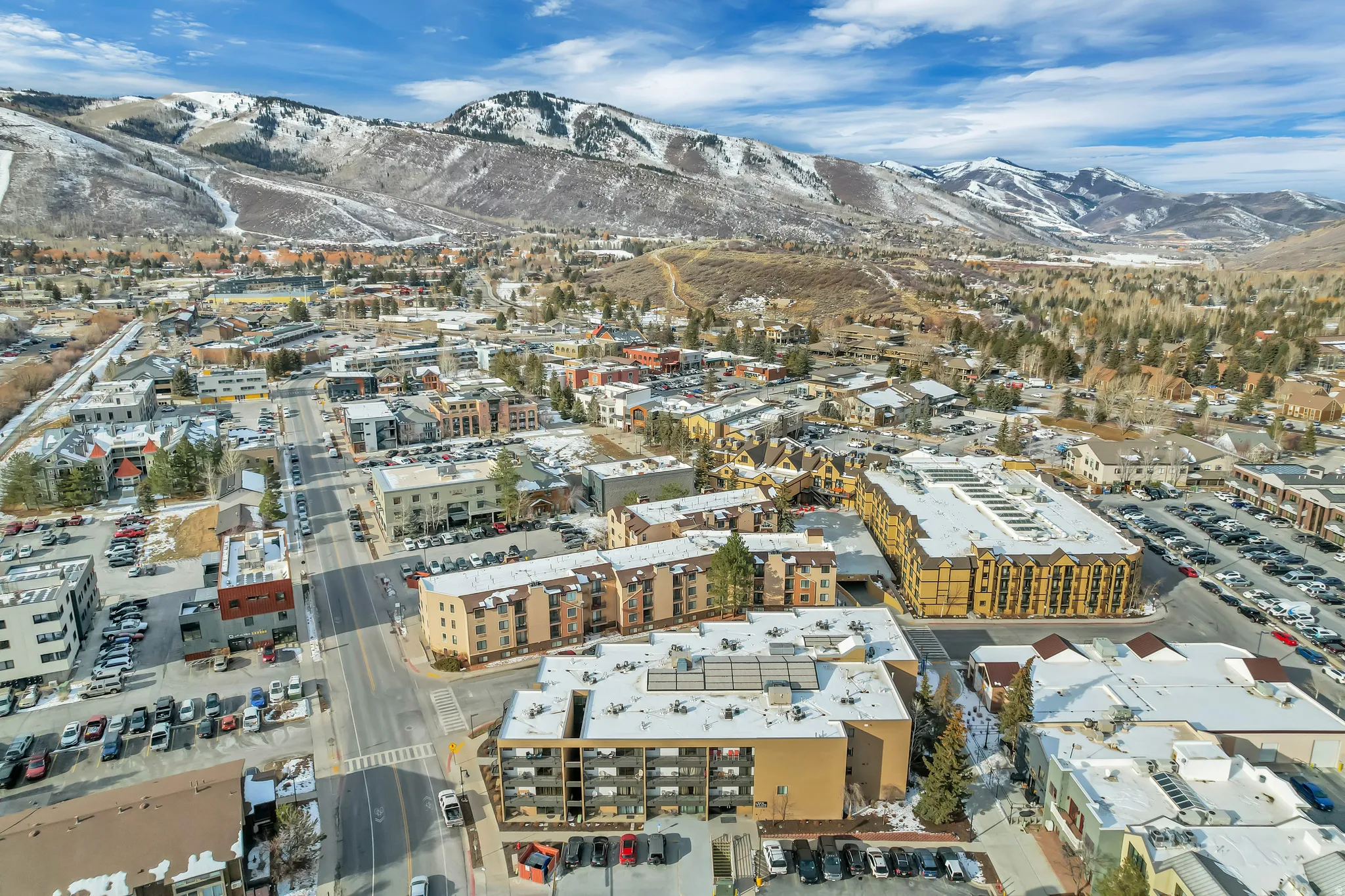 Aerial view of a mountainous background