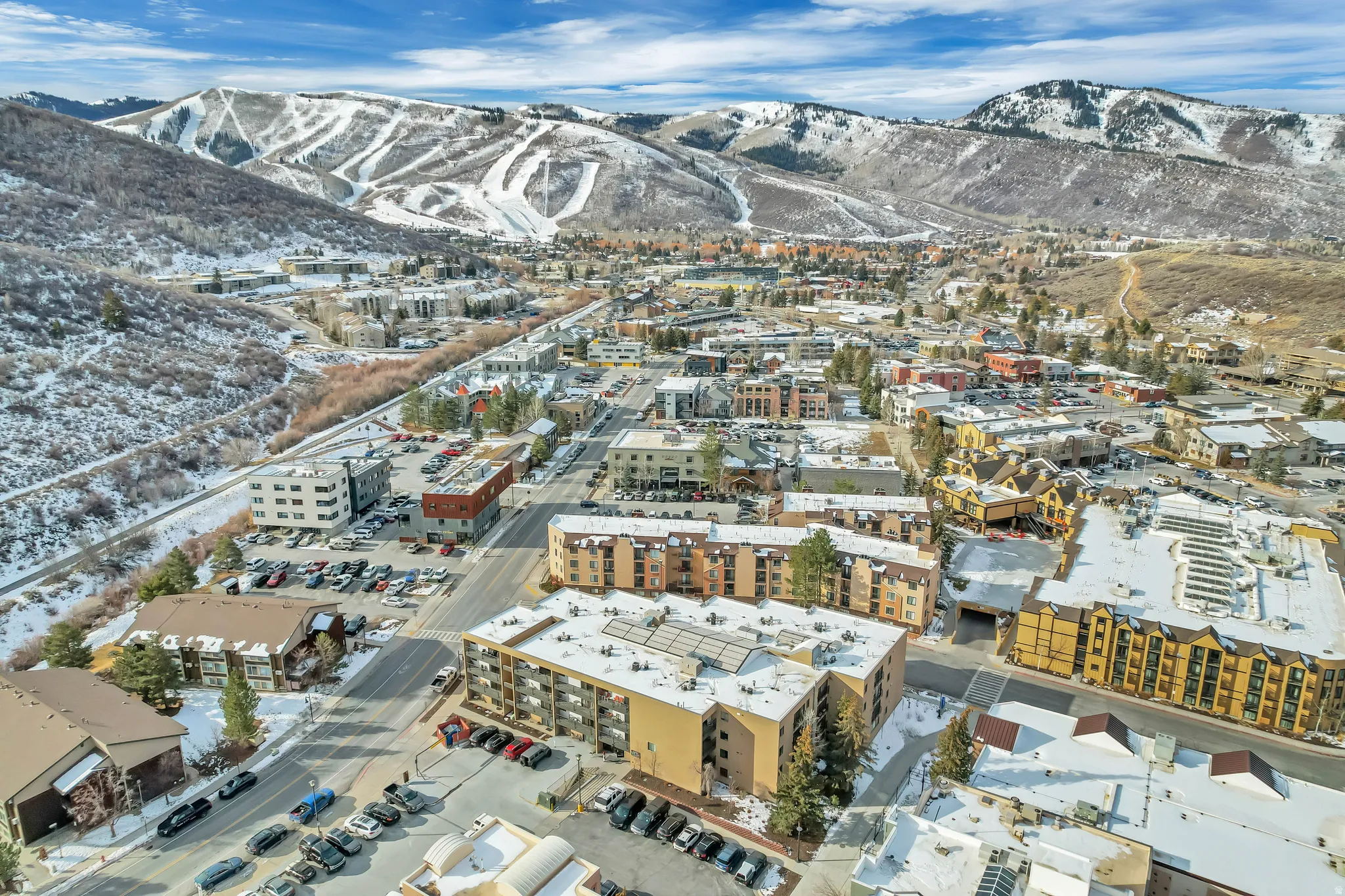 Bird's eye view of a mountainous background