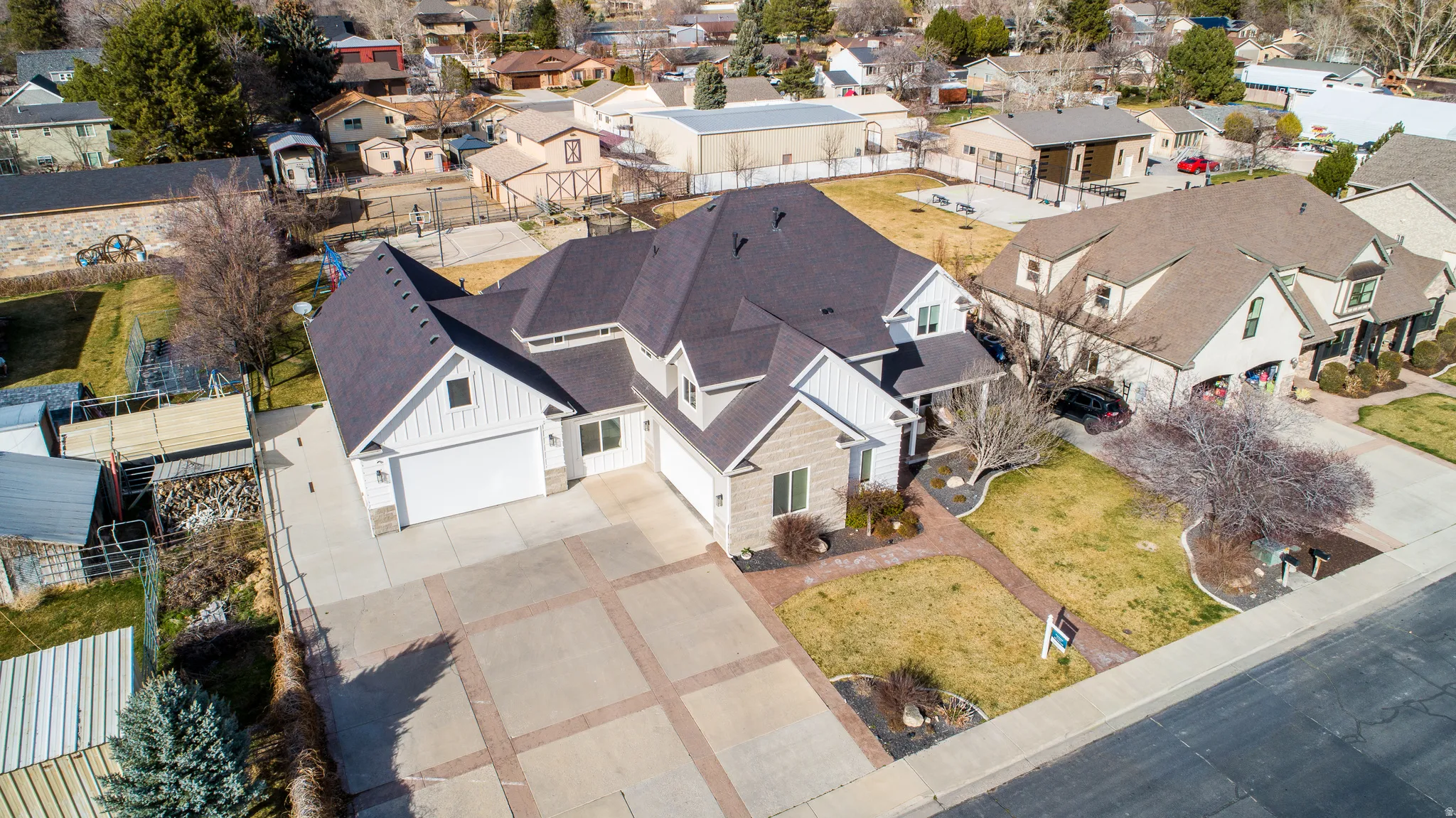 Aerial perspective of suburban area
