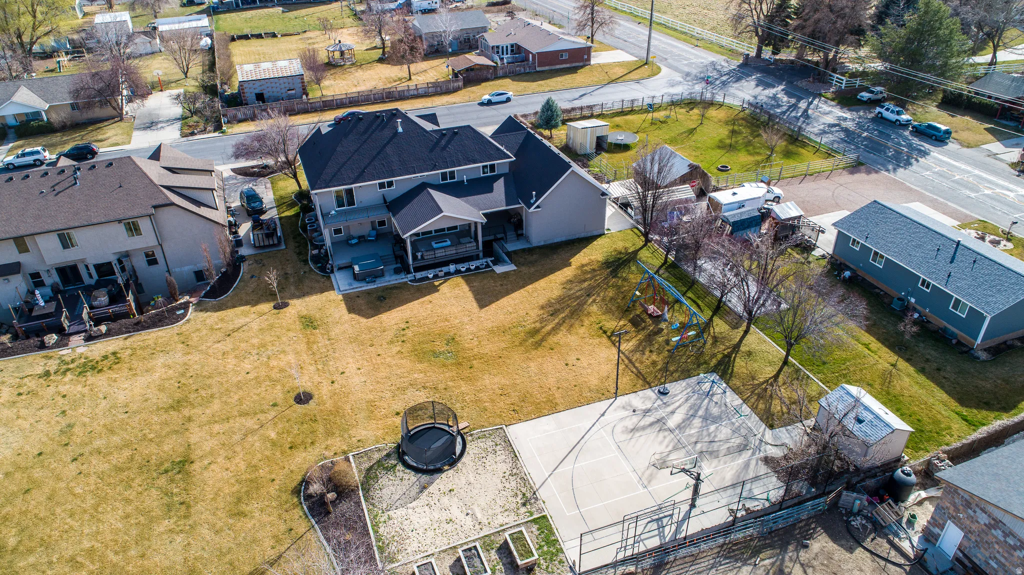 Aerial perspective of suburban area