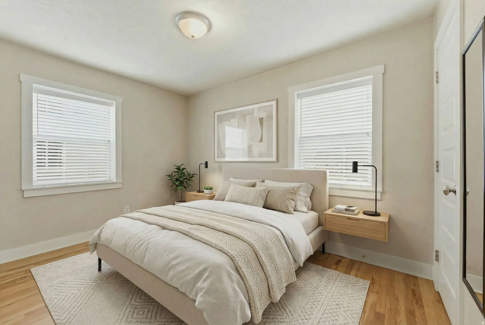 Bedroom with baseboards and light wood finished floors