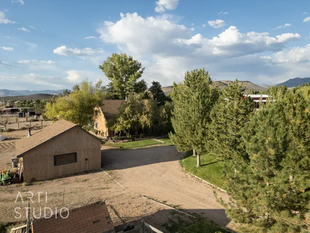 Drone / aerial view of a mountainous background