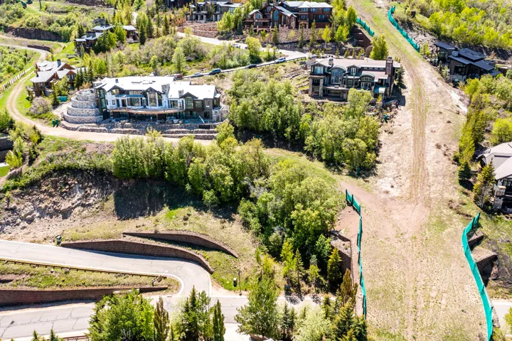 Hillside properties featuring lush green landscaping and mature trees