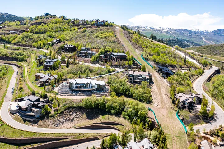 Hillside residences situated on terraced lots with curving paved roads