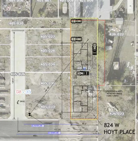 Aerial map of property and surrounding area with property parcel outlined
