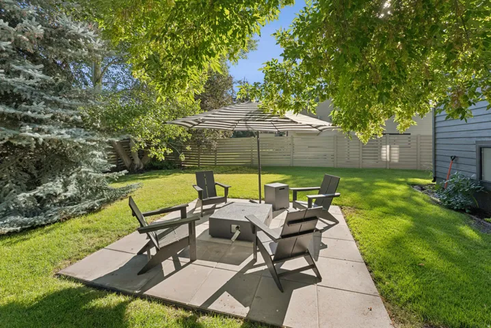 Fenced backyard featuring a patio