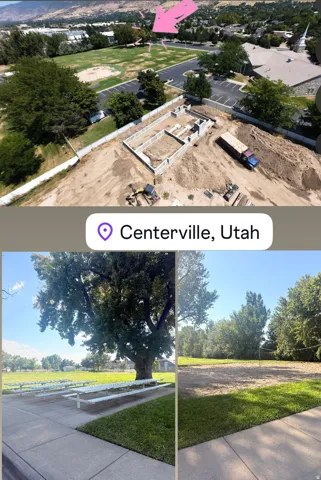 Property Site Overview. Displaying aerial and ground-level perspectives of a property under construction in Centerville, Utah