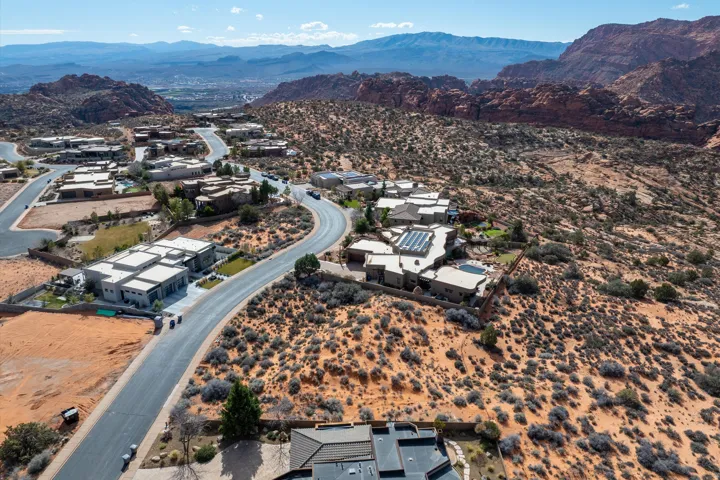 Bird's eye view of a mountainous background