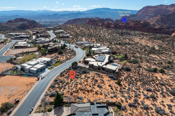Bird's eye view of a mountainous background