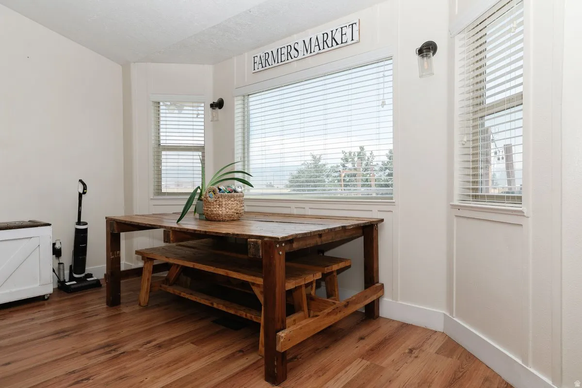Dining space featuring light wood finished floors