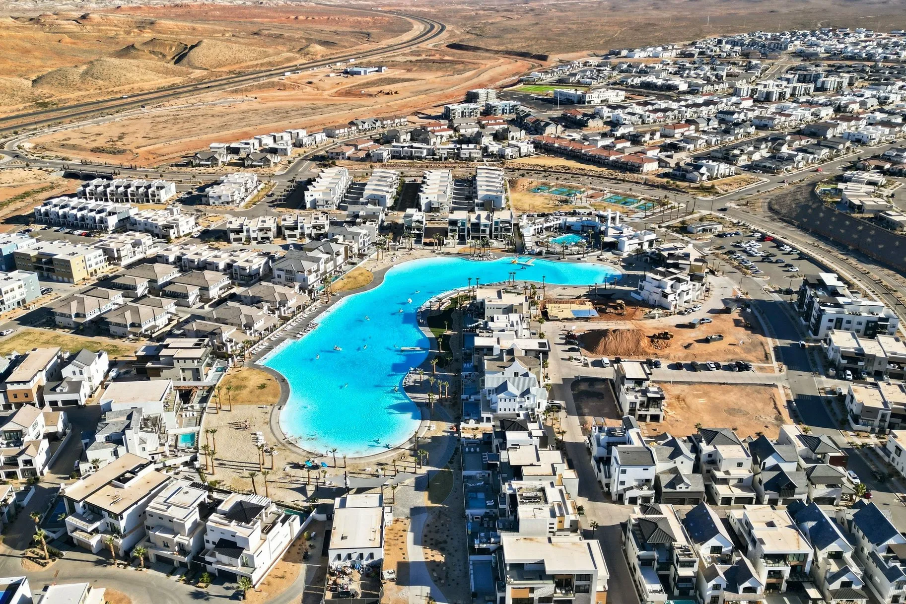 Aerial view of a pool