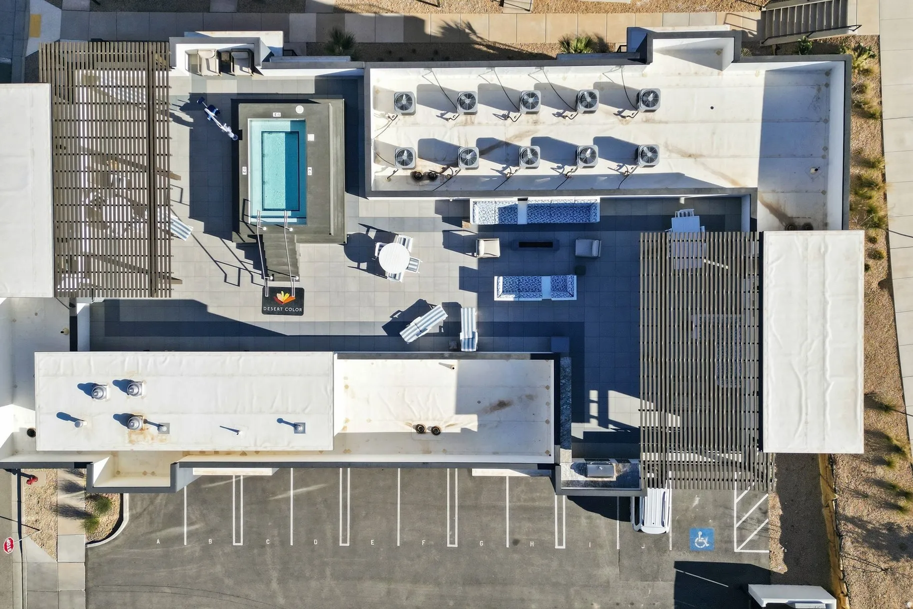 Drone / aerial view of a pool area