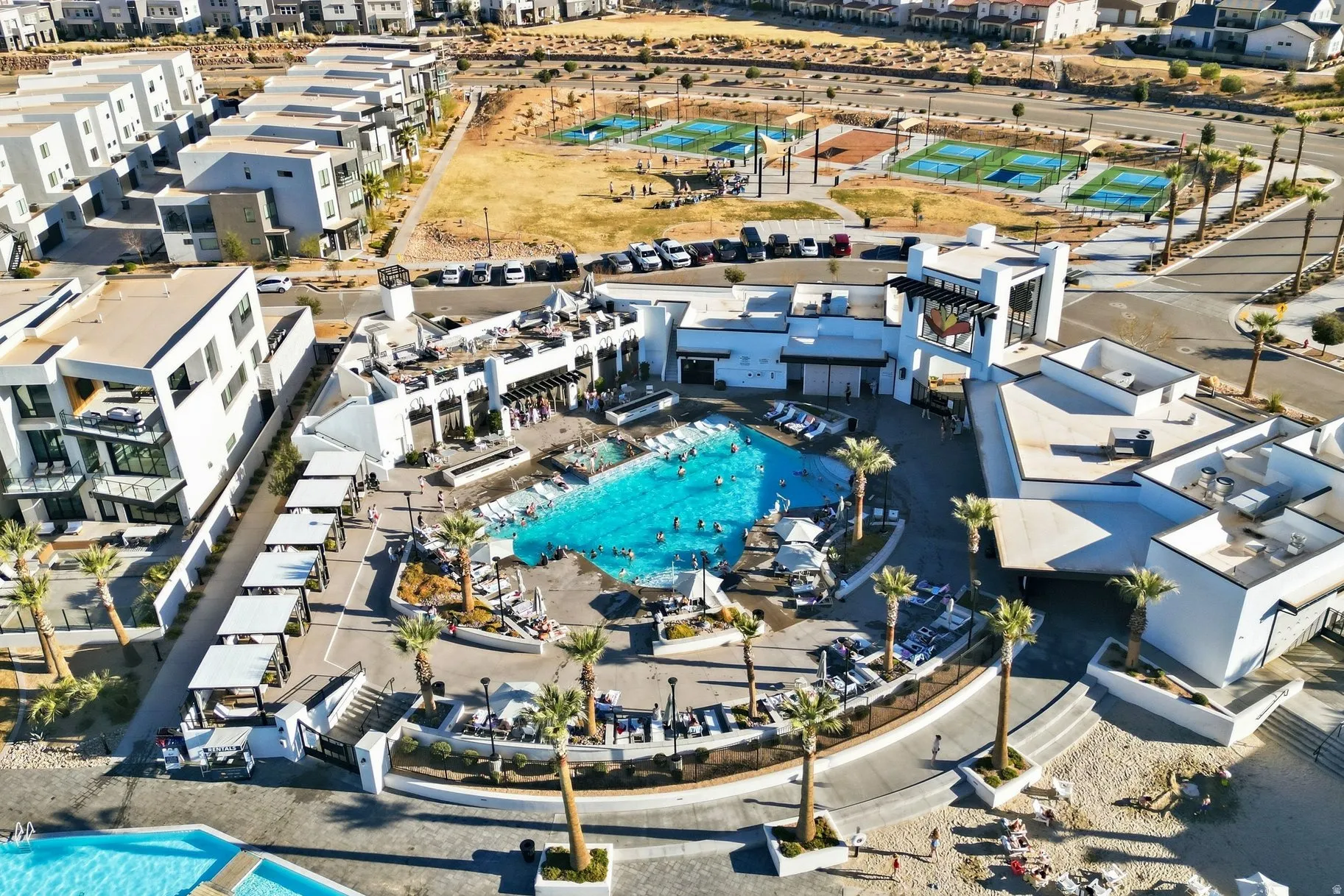 Aerial view of a pool area