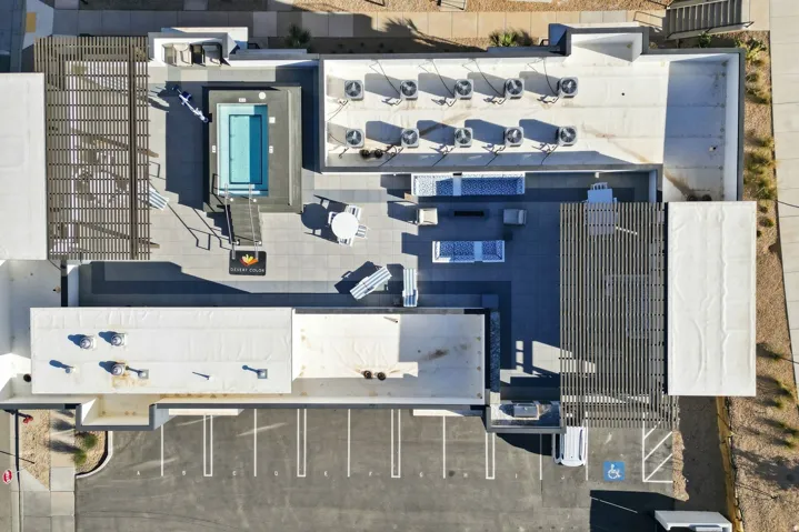 Drone / aerial view of a pool area