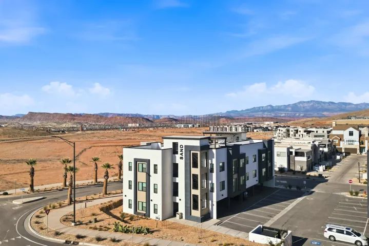 Drone / aerial view of a mountainous background