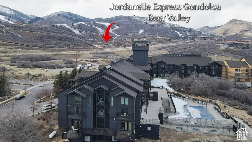 Bird's eye view of mountains. Winter time